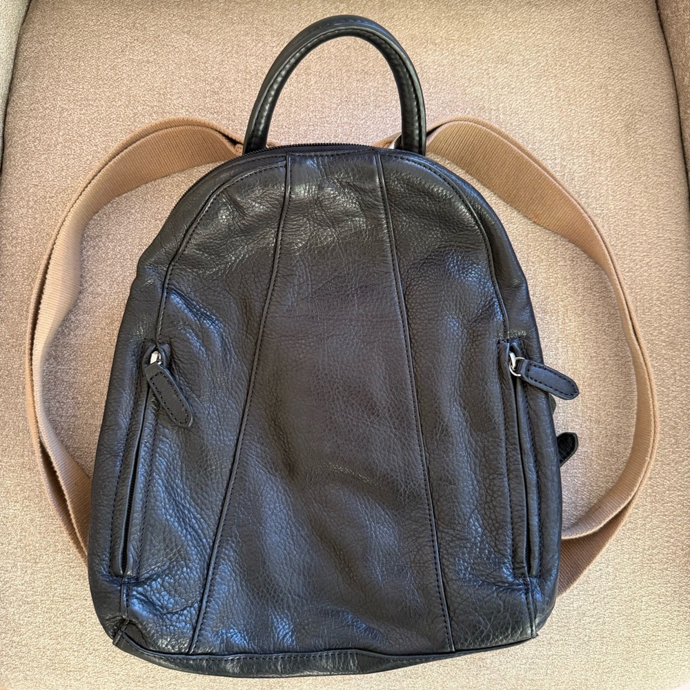 Margot Black Leather Backpack with Tan Straps